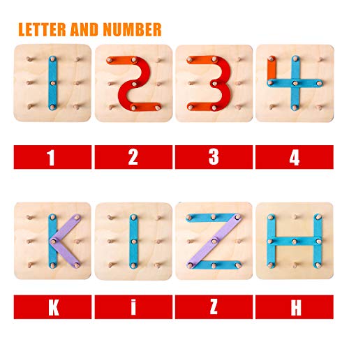 kizh Wooden Letter and Number Construction Activity Set Educational Preschool Toys Shape Color Recognition Pegboard Sorter Set Board Blocks Stack Sort for Toddler Kids Boys Girls Toy