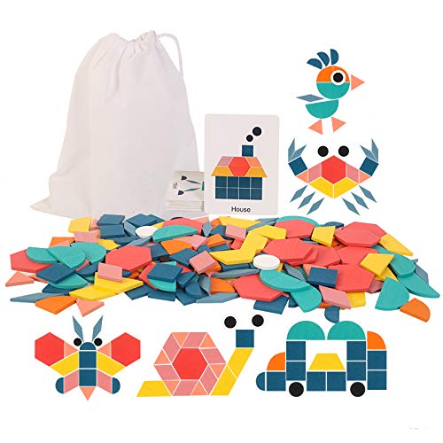 USATDD 180-Piece Wooden Tangram Set with Flash Cards