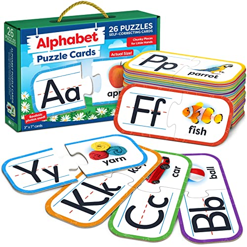 Alphabet Puzzle Games for Kindergarten - Counting puzzle for Kindergarten. 26 Pairs Self-Correcting ABC Puzzle Alphabet Matching Game - ABC Learning for Toddlers - Sturdy Alphabet Learning Toys Learning Letters Matching Game