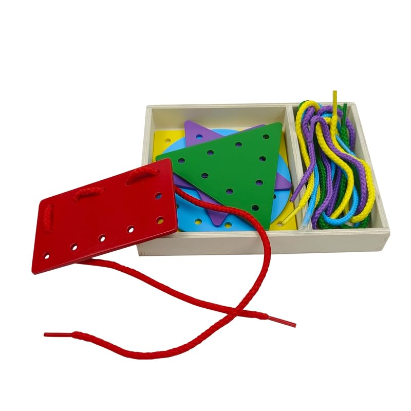 OLYDAUS 5-Piece Wooden Shape Lacing Cards for Toddlers