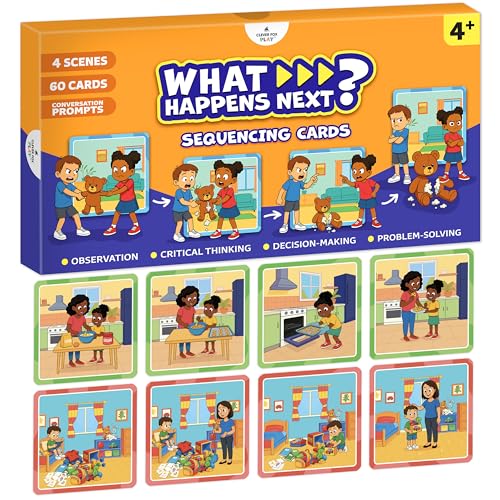 What Happens Next Sequencing Cards for Speech Therapy - 60 Illustrated Sequence Cards for Kids Ages 4+ - Speech & Language Therapy Materials – Vocabulary, Articulation & Sentence Building Game