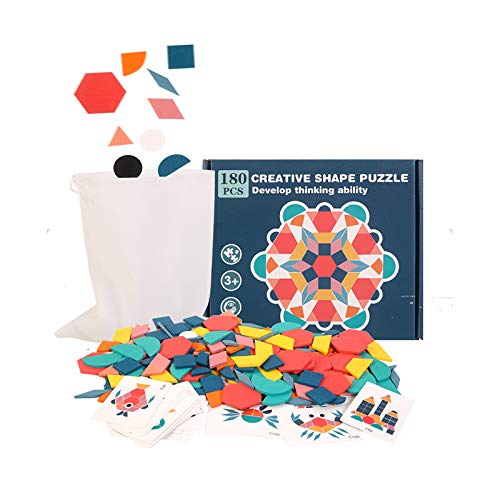 USATDD 180-Piece Wooden Tangram Set with Flash Cards