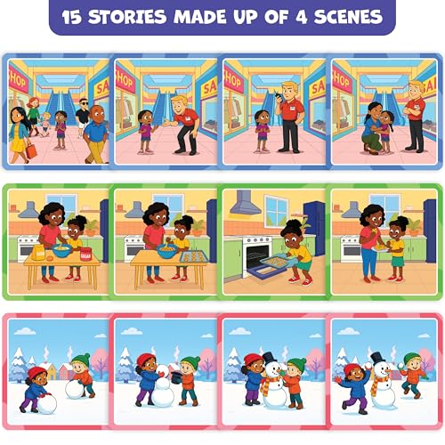 What Happens Next Sequencing Cards for Speech Therapy - 60 Illustrated Sequence Cards for Kids Ages 4+ - Speech & Language Therapy Materials – Vocabulary, Articulation & Sentence Building Game