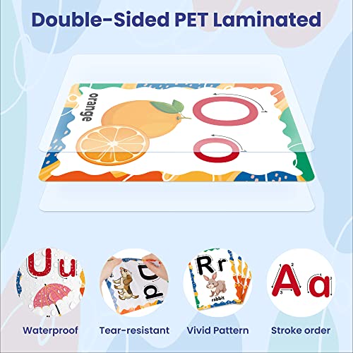 D-FantiX 58 Pieces Alphabet and Number Bulletin Board Set, Manuscript Educational Preschool Cards, Early Learning Alphabet Number Colors Shapes Posters for Kids Kindergarten Classroom Wall Decorations