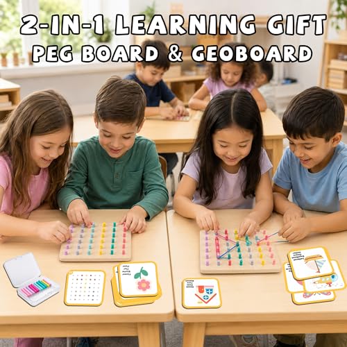 2-in-1 Wooden Peg Board and Geoboard Activity Set