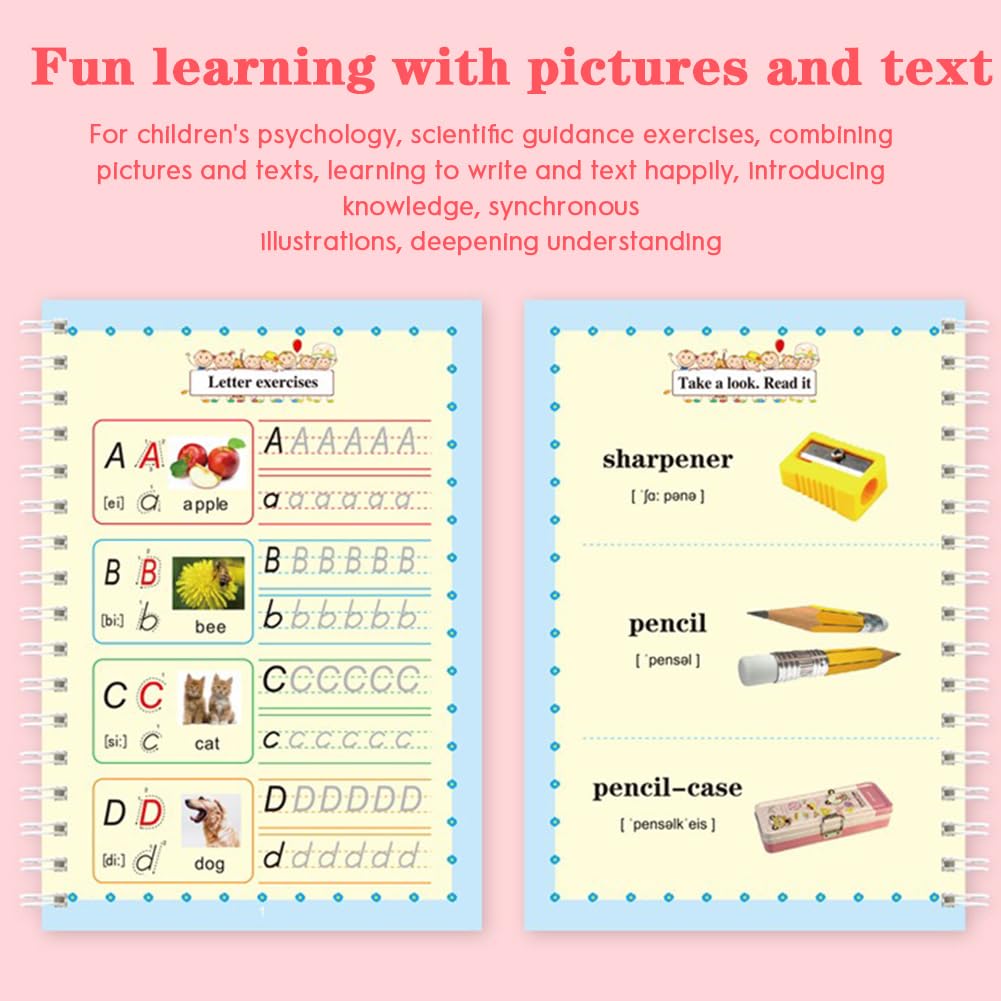 4 - Piece Magical Handwriting Copybook Set for Practice, Complete Handwriting Practice,Reusable Tracing Books