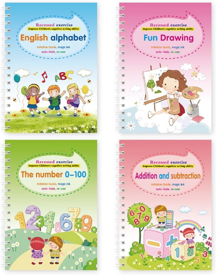 4 - Piece Magical Handwriting Copybook Set for Practice, Complete Handwriting Practice,Reusable Tracing Books