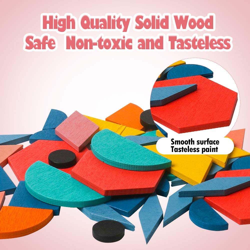 USATDD 180-Piece Wooden Tangram Set with Flash Cards