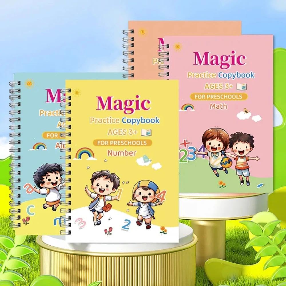 4-Piece Children's Handwriting Practice Set — Reusable Grooved Practice Notebooks