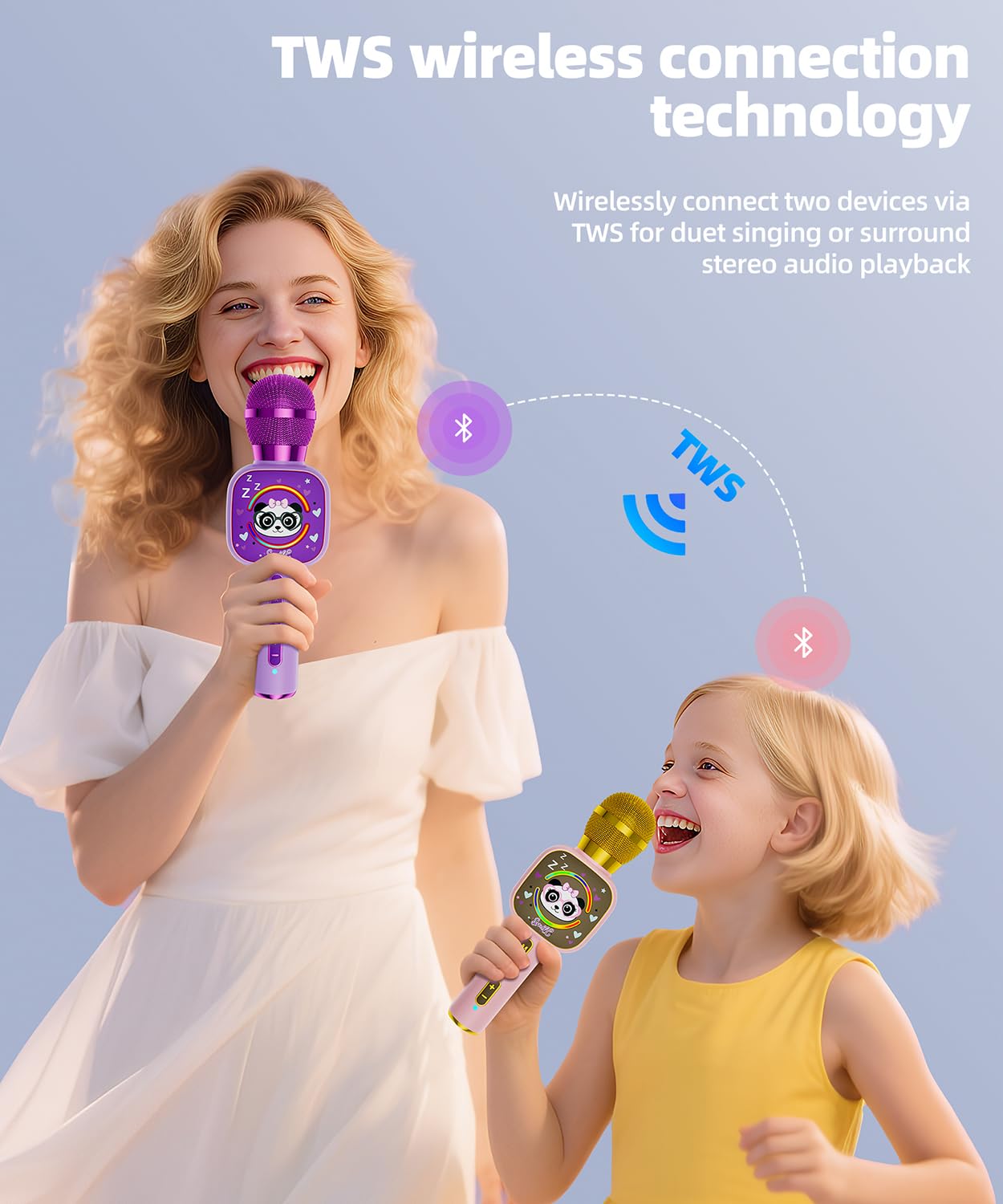 Qnxoat R Kids Bluetooth Karaoke Microphone with LED Lights