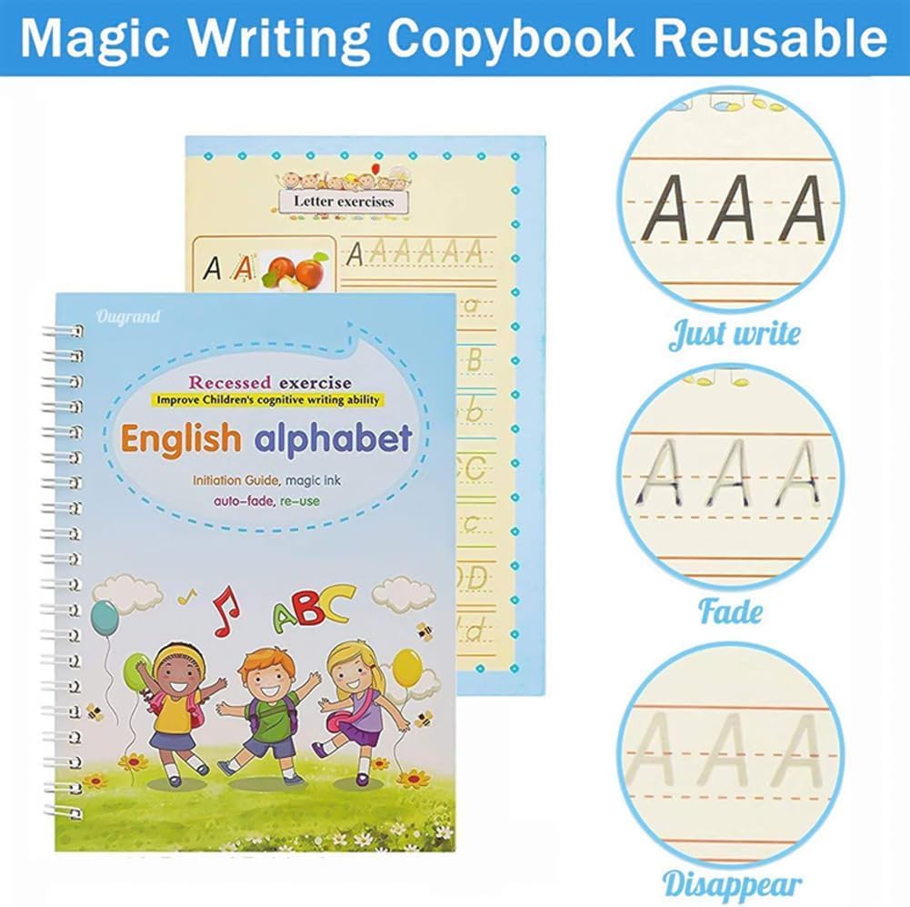 4 - Piece Magical Handwriting Copybook Set for Practice, Complete Handwriting Practice,Reusable Tracing Books