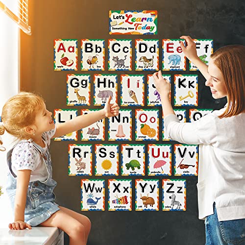 D-FantiX 58 Pieces Alphabet and Number Bulletin Board Set, Manuscript Educational Preschool Cards, Early Learning Alphabet Number Colors Shapes Posters for Kids Kindergarten Classroom Wall Decorations