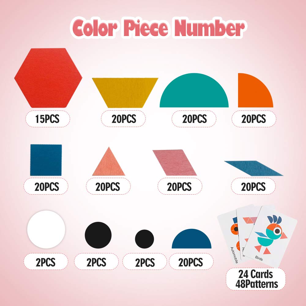 USATDD 180-Piece Wooden Tangram Set with Flash Cards