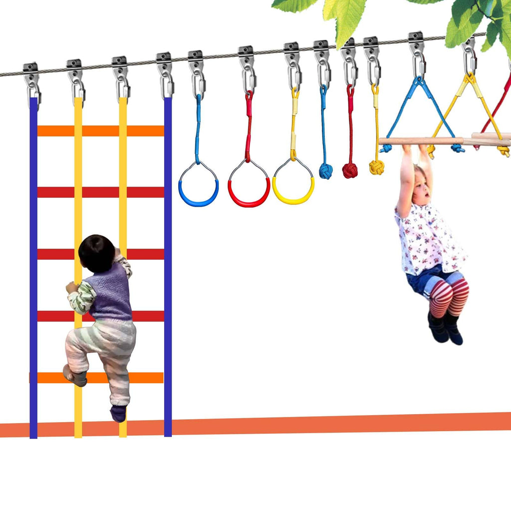 SZHTMZXC Kids Ninja Warrior Course with Steel Cable