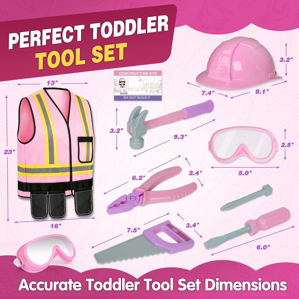 Pink Construction Worker Costume and Tool Set for Girls