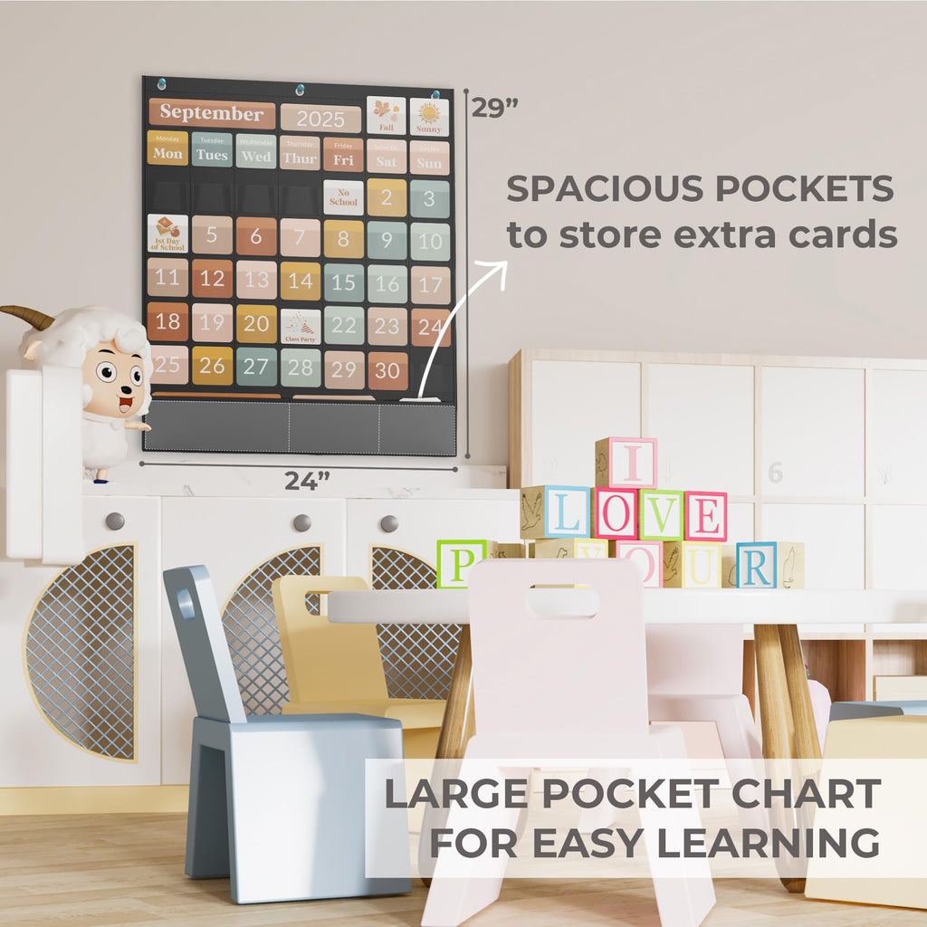 The Ultimate Classroom Calendar Pocket Chart for Kids - Beautiful Calendar with Educational Cards for Easy Learning - Fun and Modern Classroom Must Have Supplies That Fits Nicely w/Any School Decor