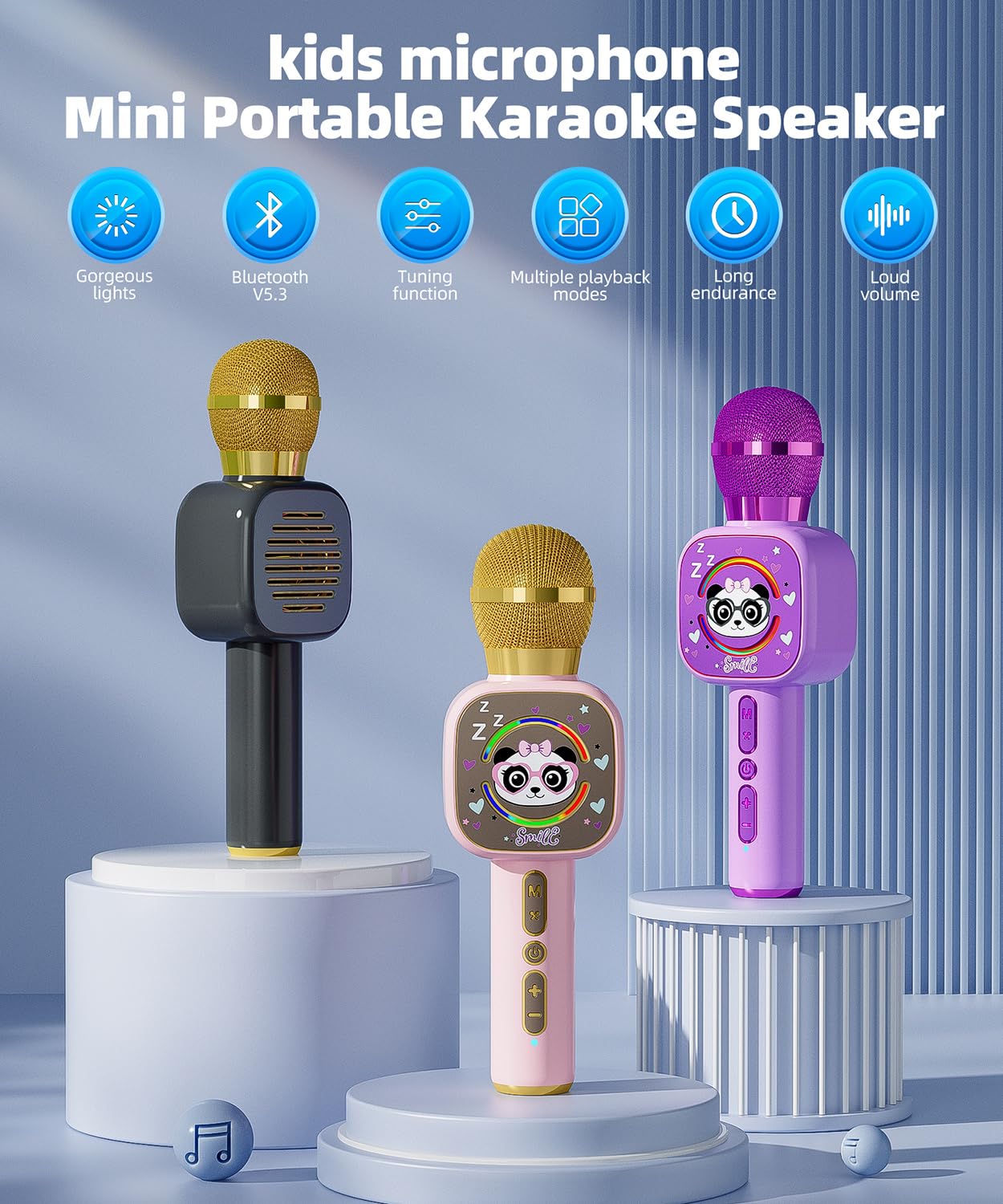 Qnxoat R Kids Bluetooth Karaoke Microphone with LED Lights