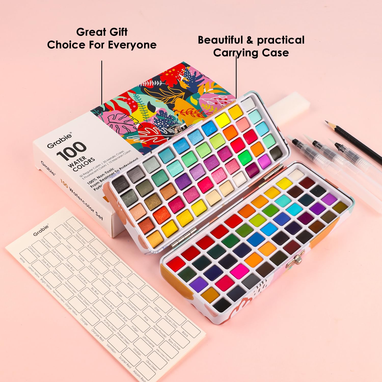 Grabie 100-Color Watercolor Paint Set with Carrying Case
