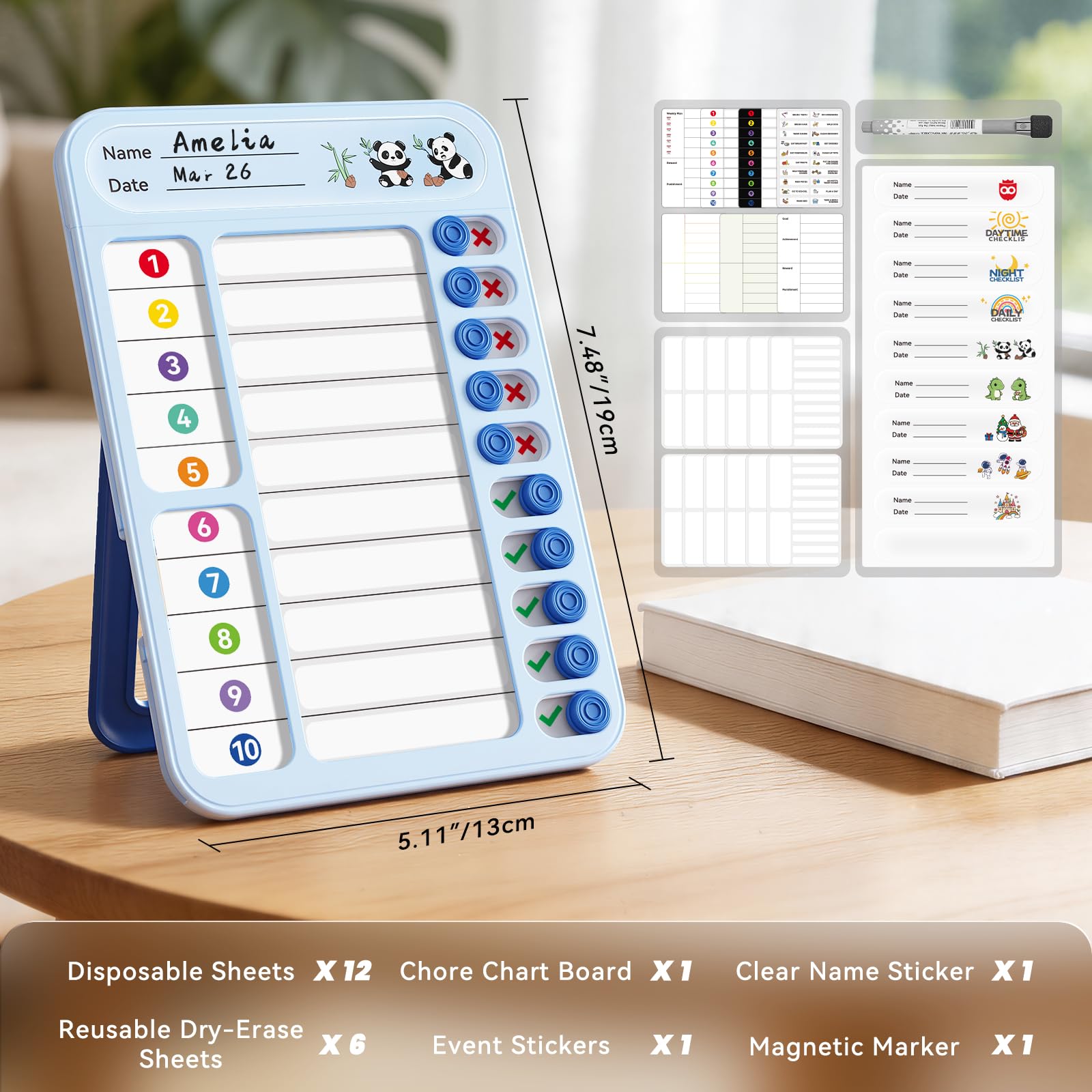 Large Magnetic Chore Chart for Kids with Writing Space