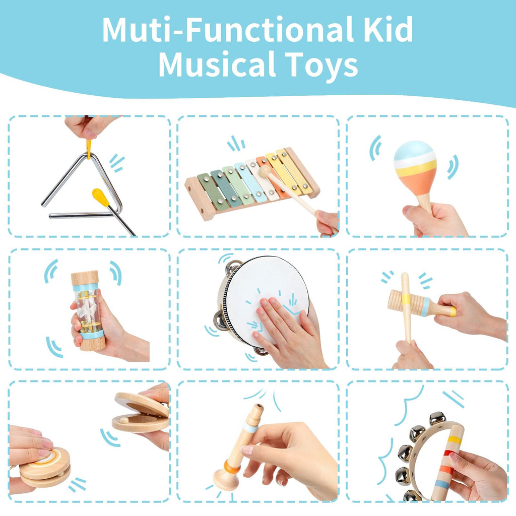 ZJEFUNS Wooden Montessori Music Set for Toddlers