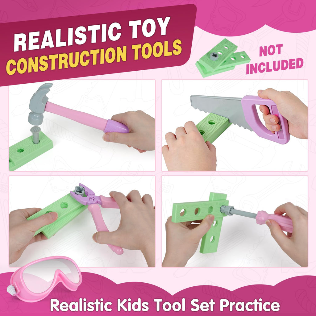 Pink Construction Worker Costume and Tool Set for Girls