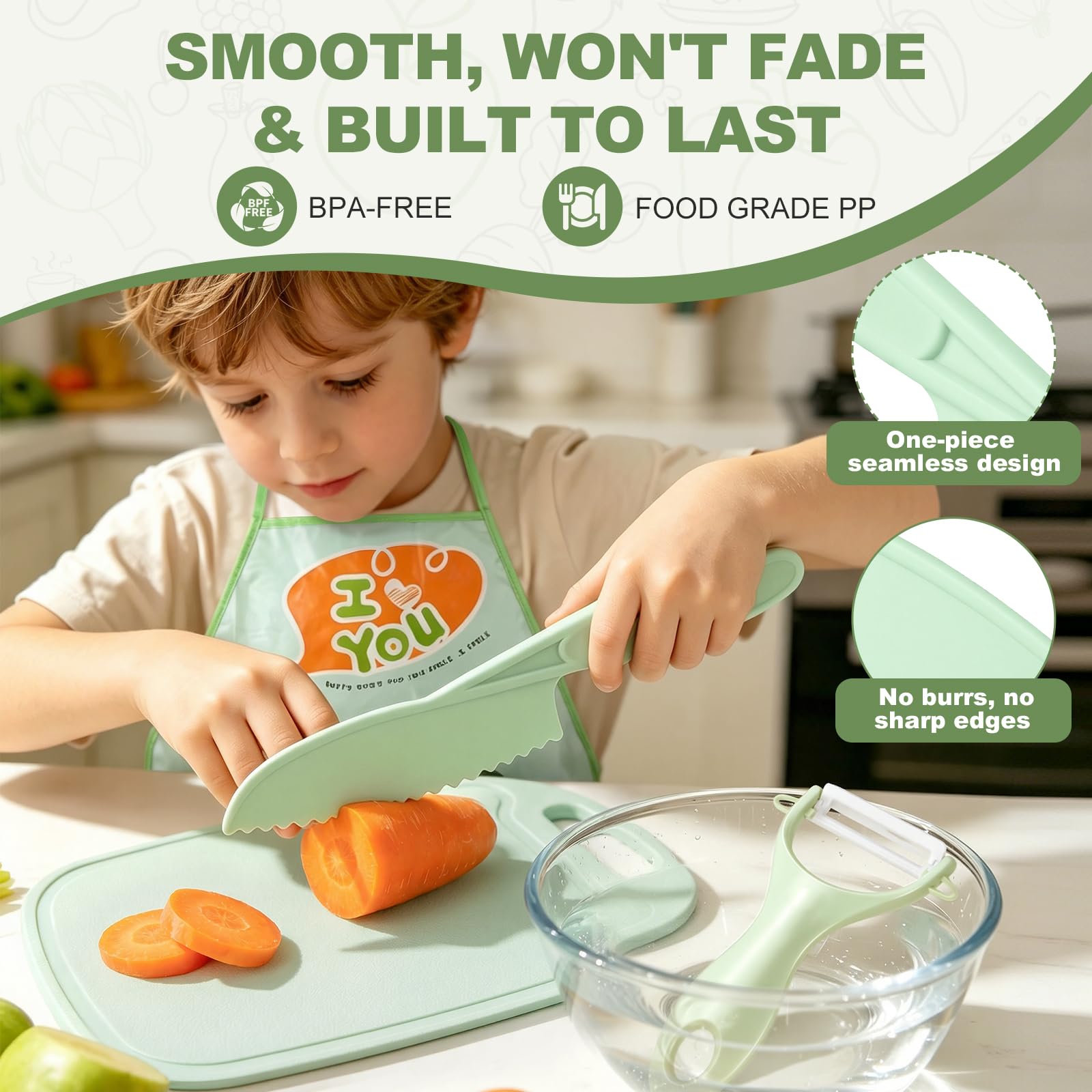 DIKAKO 17-Piece Montessori Kids Knife Set with Apron