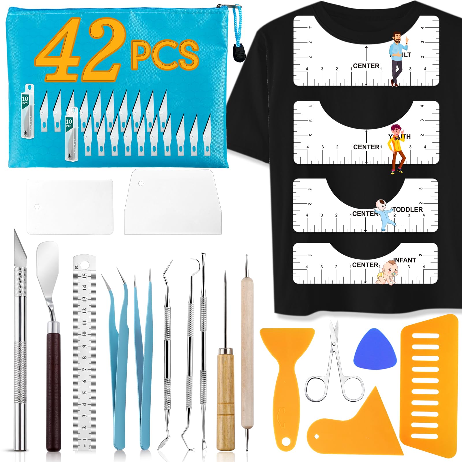 42-Piece Vinyl Weeding and T-Shirt Ruler Craft Tool Set