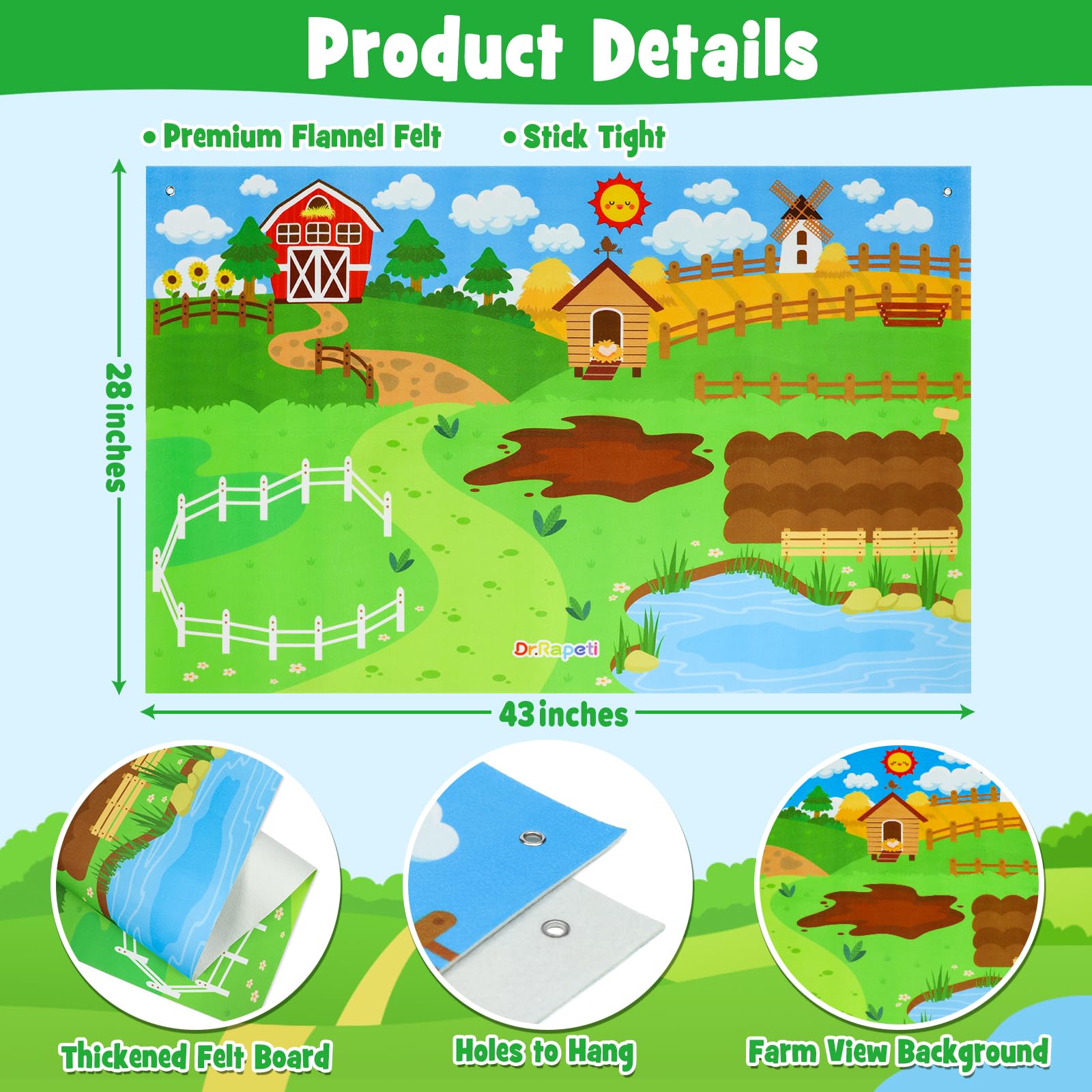 Dr. Rapeti 41-Piece Farm Animals Felt Story Board Set