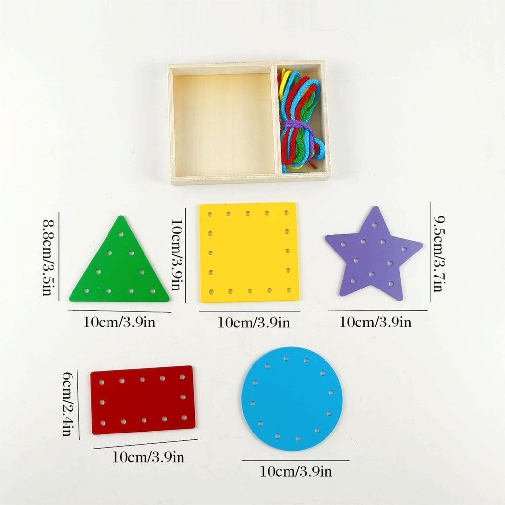 OLYDAUS 5-Piece Wooden Shape Lacing Cards for Toddlers
