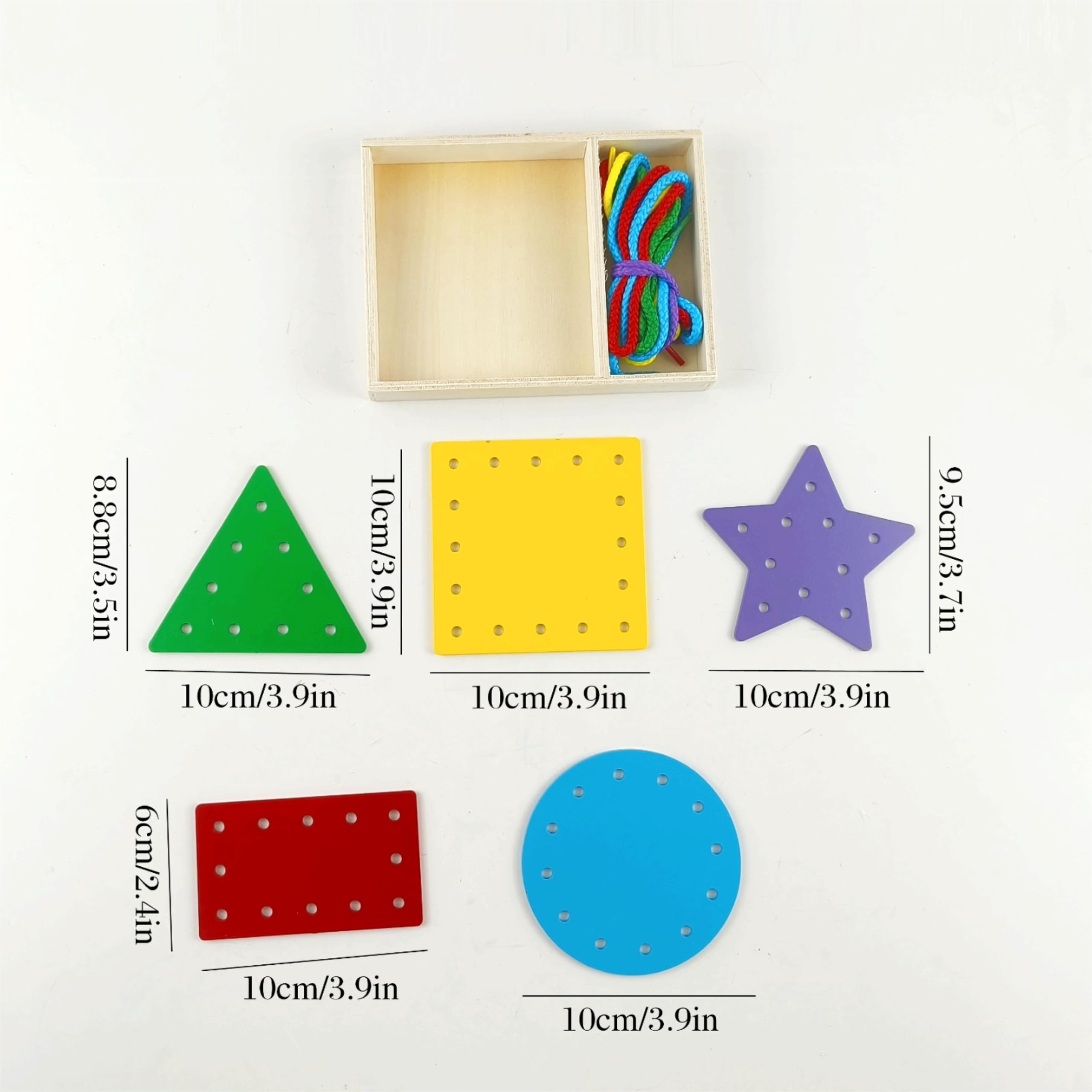 OLYDAUS 5-Piece Wooden Shape Lacing Cards for Toddlers