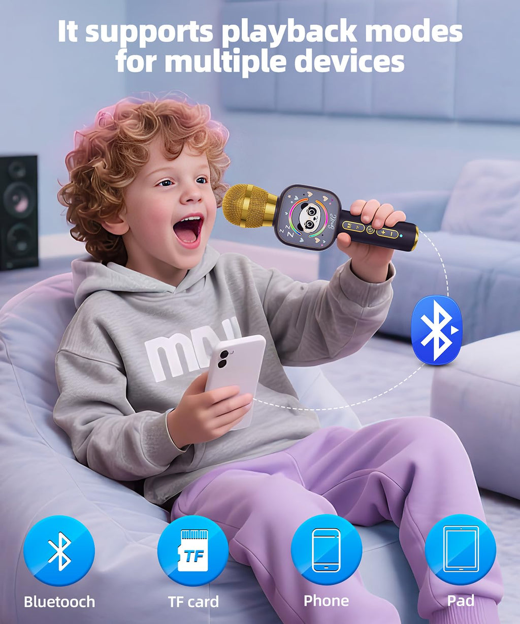 Qnxoat R Kids Bluetooth Karaoke Microphone with LED Lights