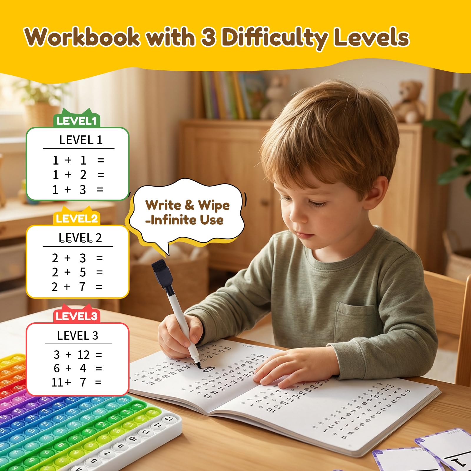 JoyCat Flash Cards for Kids Ages 4-8, Math Flash Cards & Pop Fidget Chart