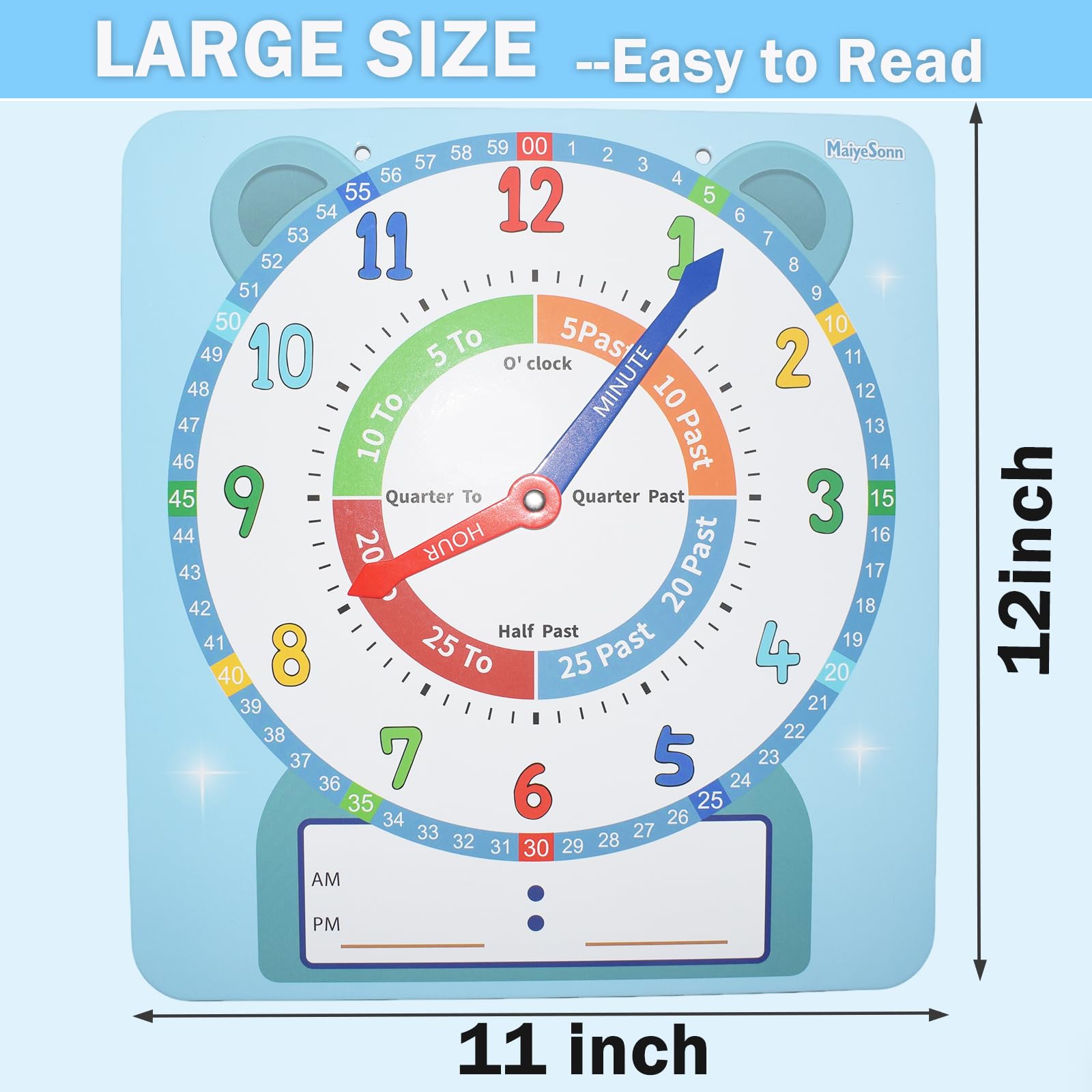 12-Inch Magnetic Dry-Erase Teaching Clock for Kids