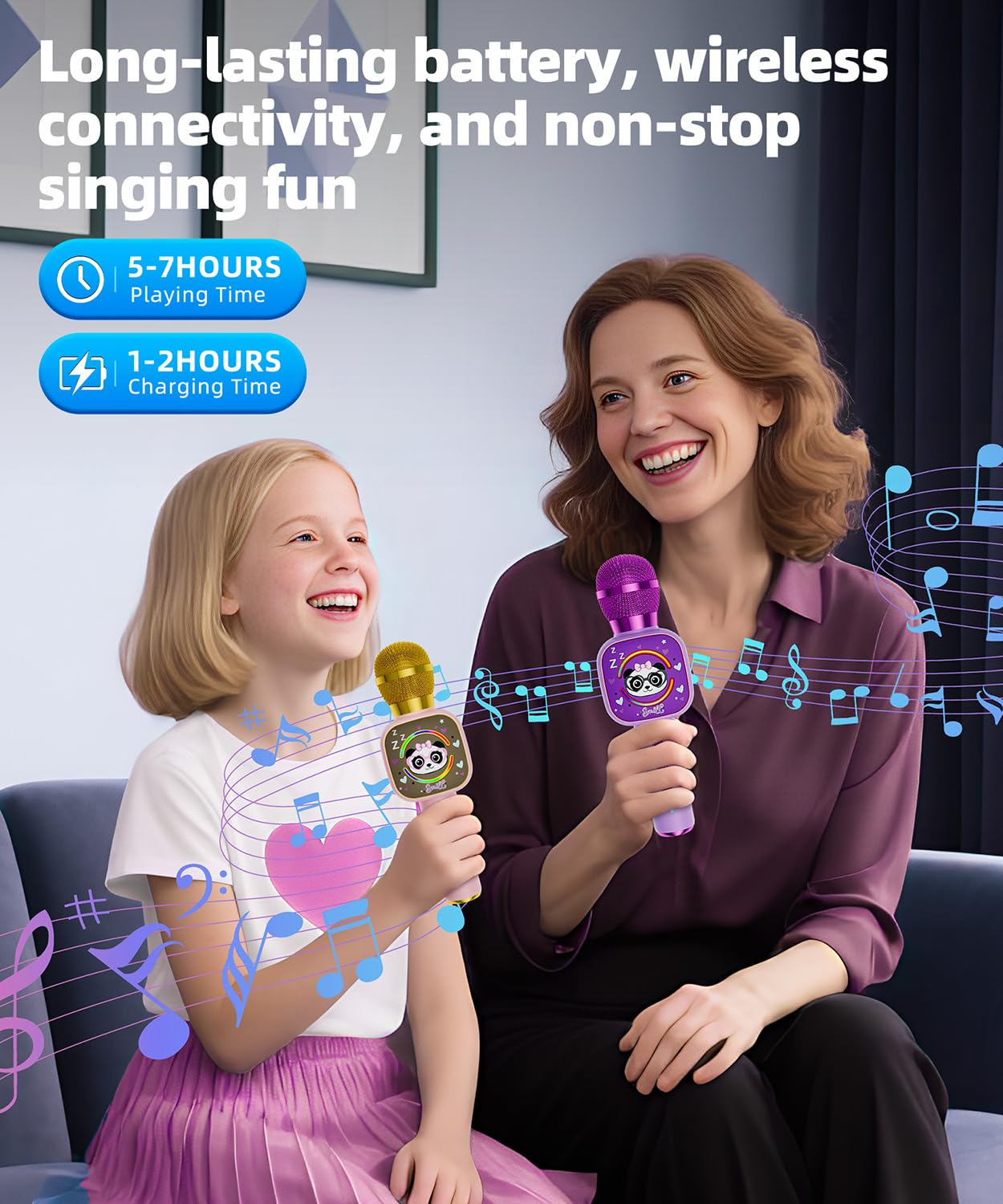 Qnxoat R Kids Bluetooth Karaoke Microphone with LED Lights