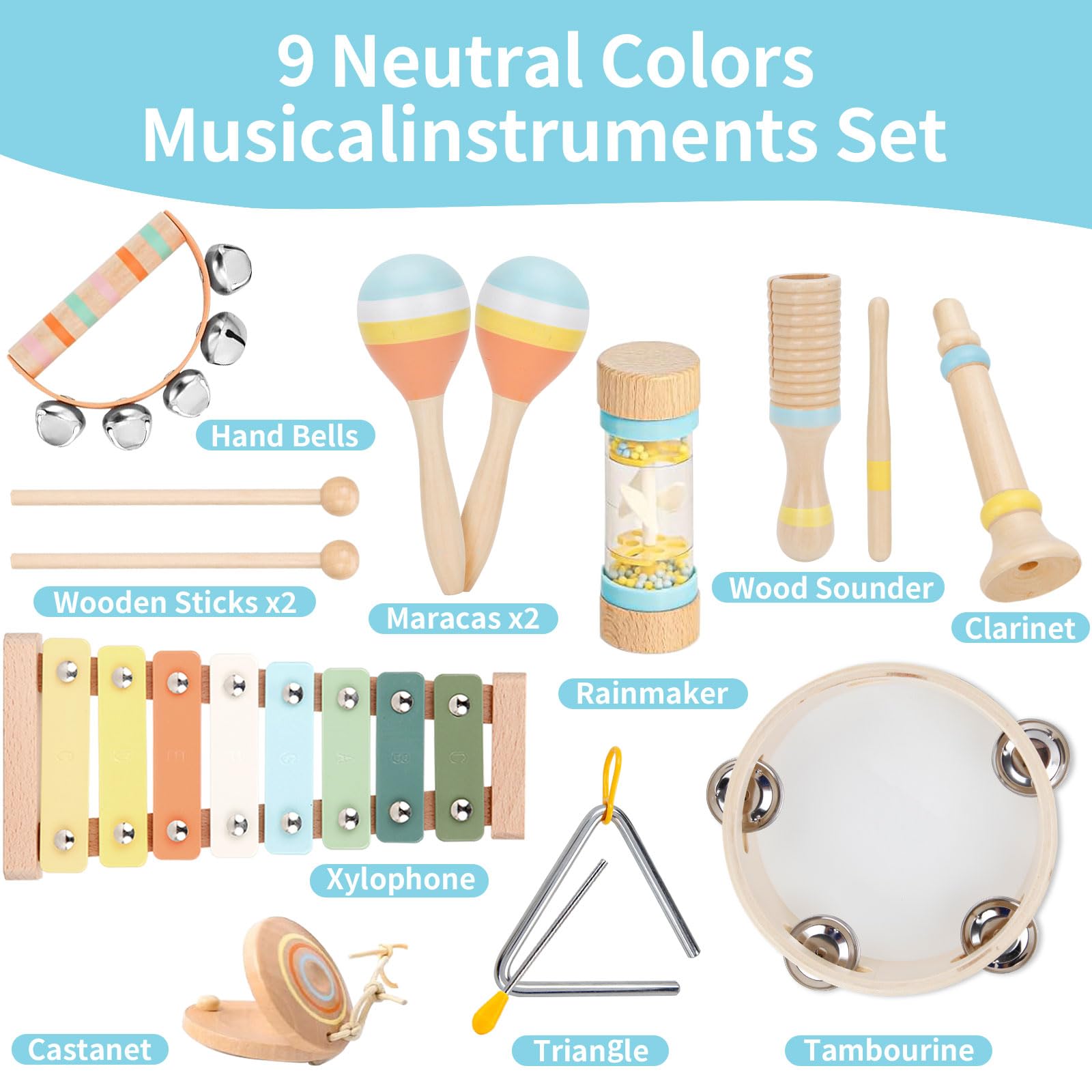 ZJEFUNS Wooden Montessori Music Set for Toddlers