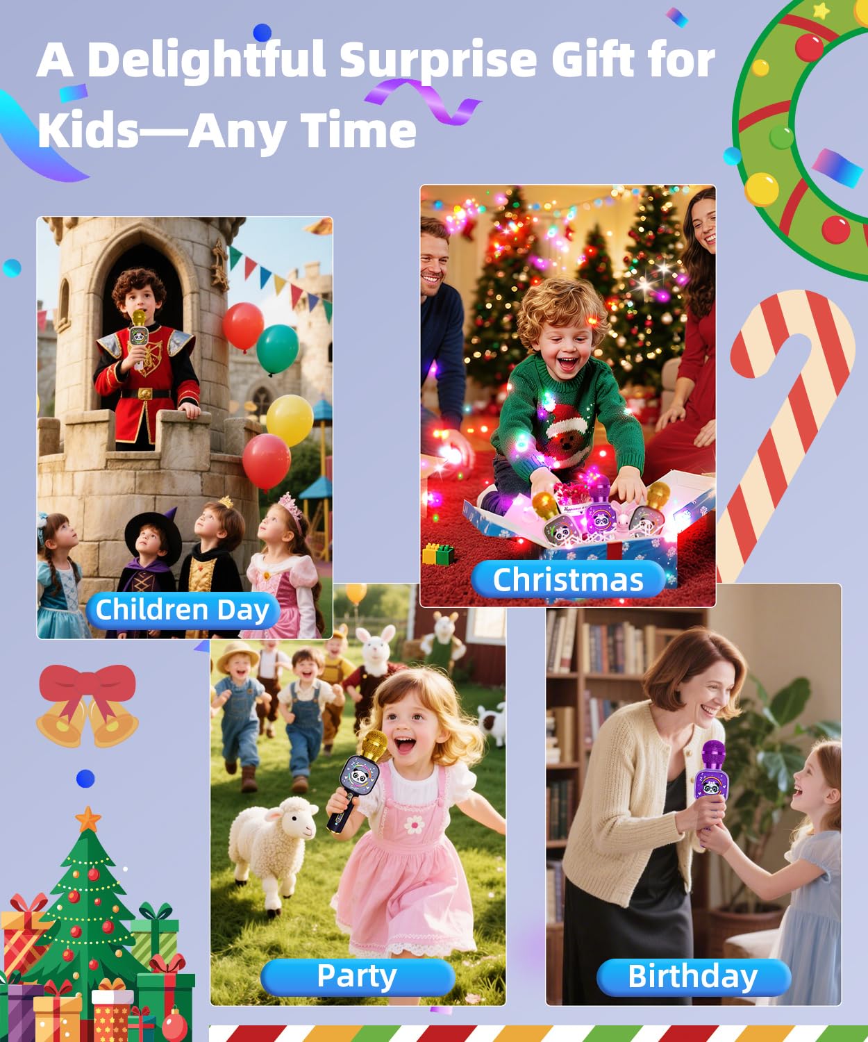 Qnxoat R Kids Bluetooth Karaoke Microphone with LED Lights