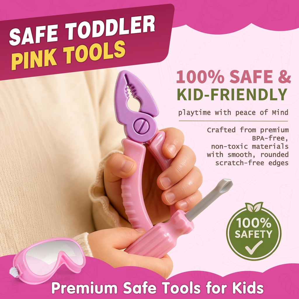 Pink Construction Worker Costume and Tool Set for Girls