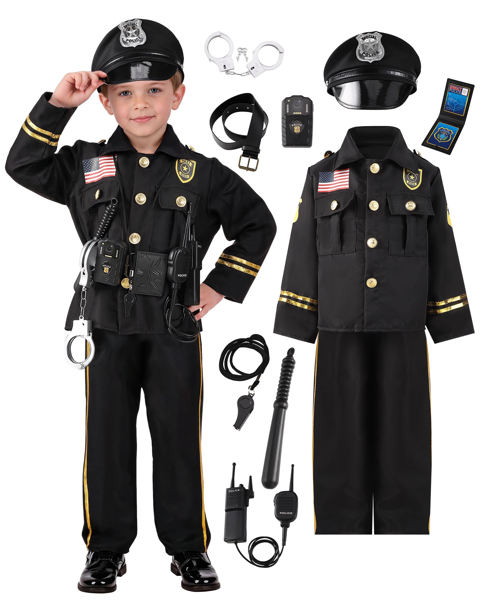 10-Piece Kids Police Officer Costume and Dress-Up Set