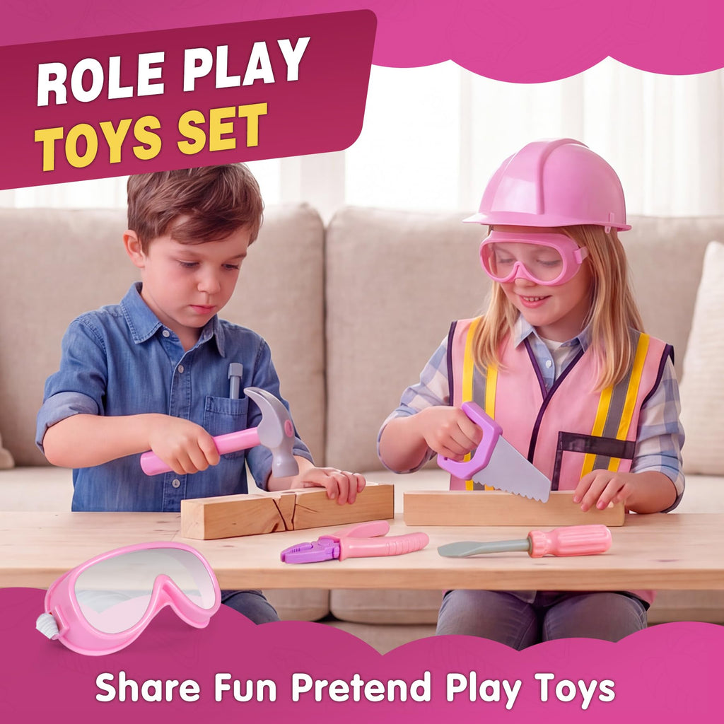 Pink Construction Worker Costume and Tool Set for Girls