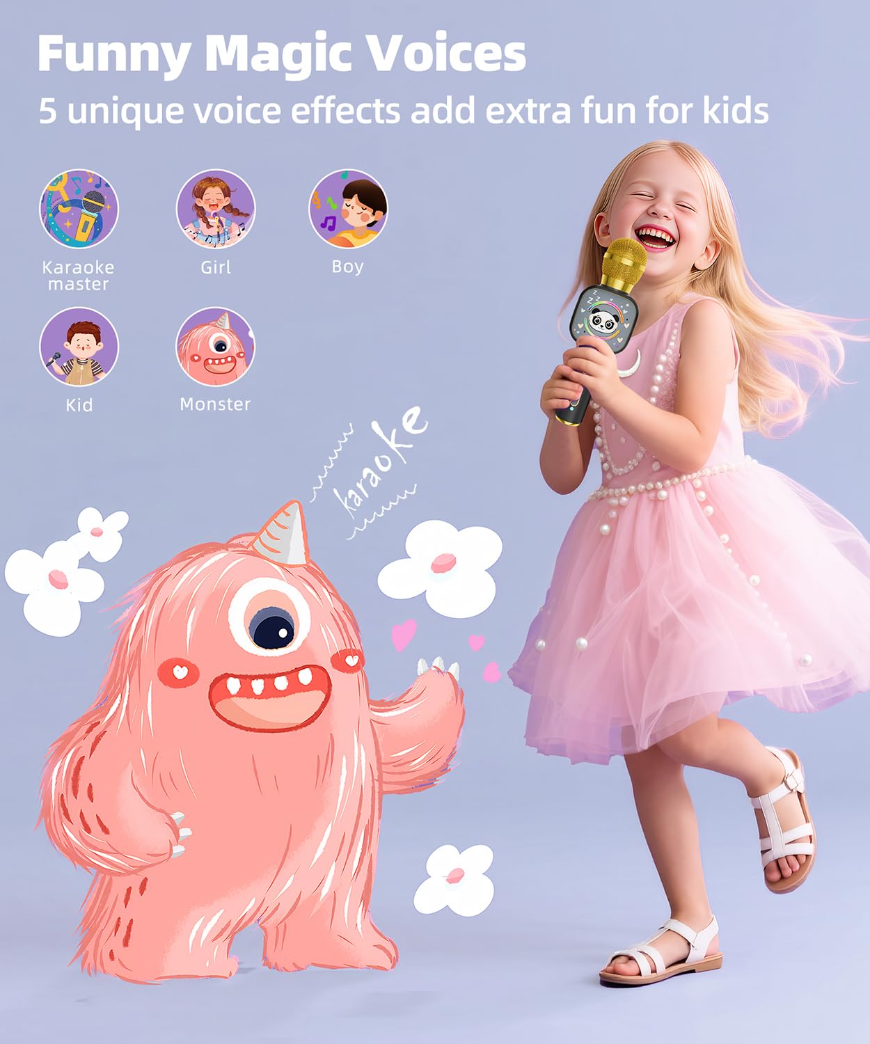 Qnxoat R Kids Bluetooth Karaoke Microphone with LED Lights