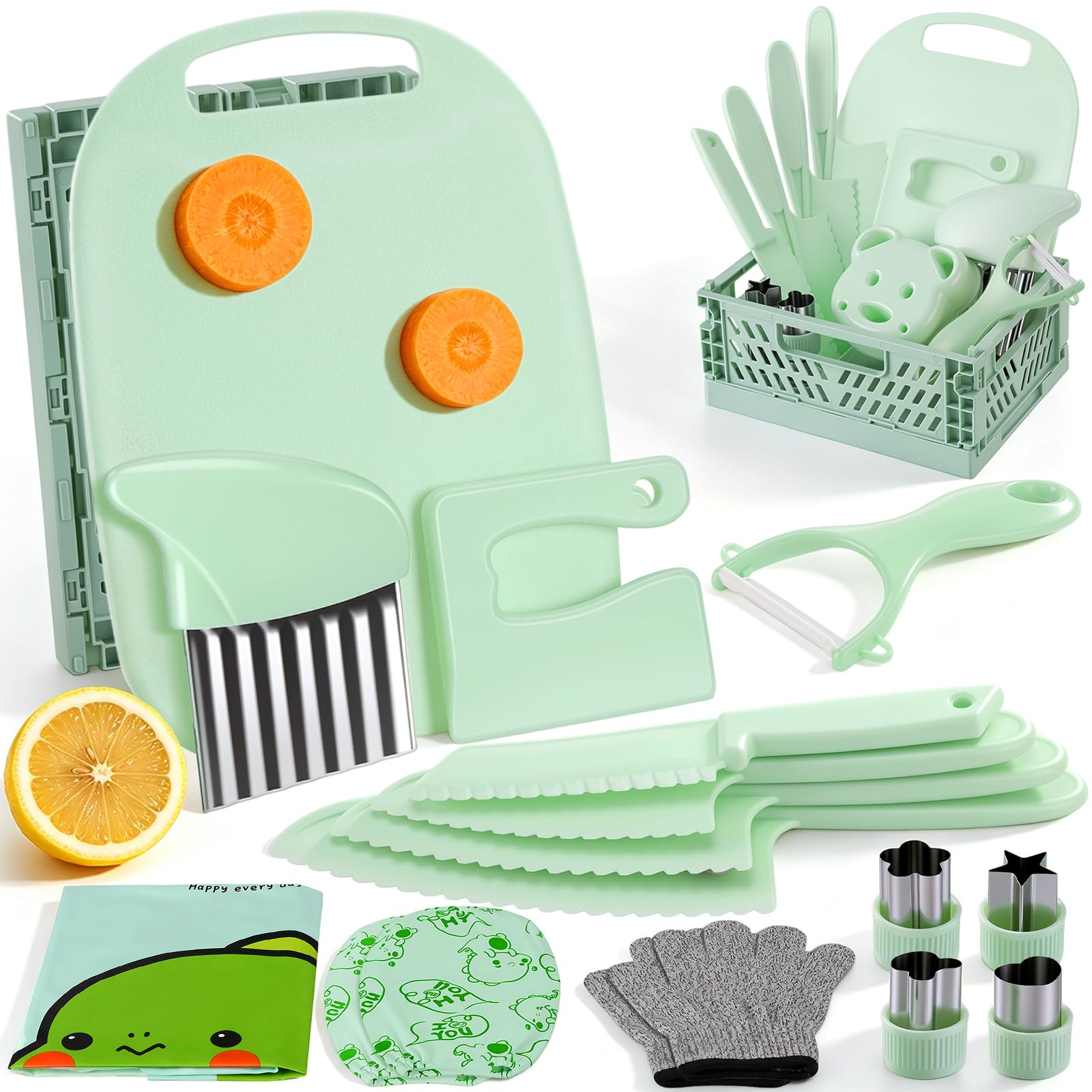 DIKAKO 17-Piece Montessori Kids Knife Set with Apron