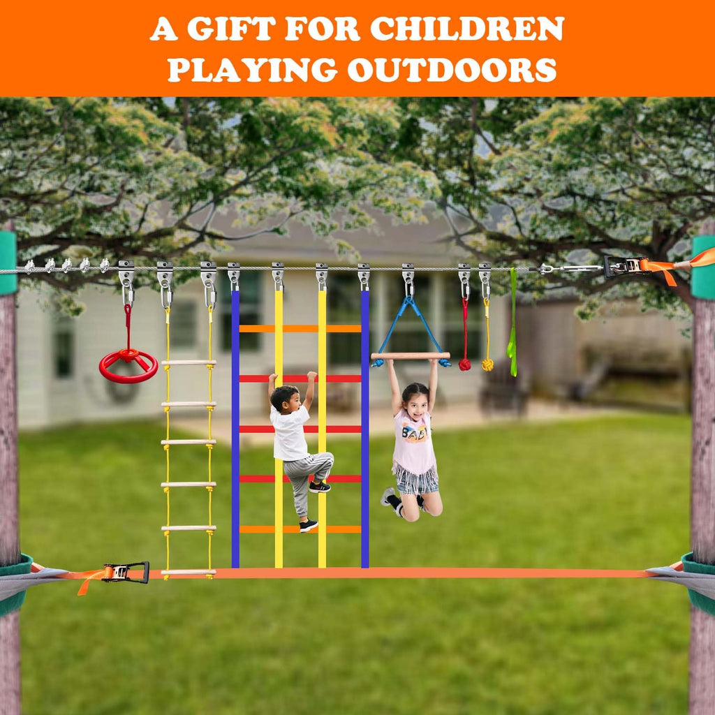 SZHTMZXC Kids Ninja Warrior Course with Steel Cable