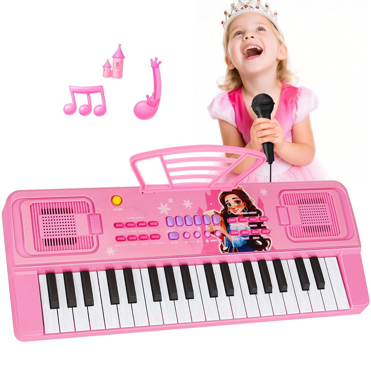 37-Key Kids Piano Keyboard with Microphone and Music Stand