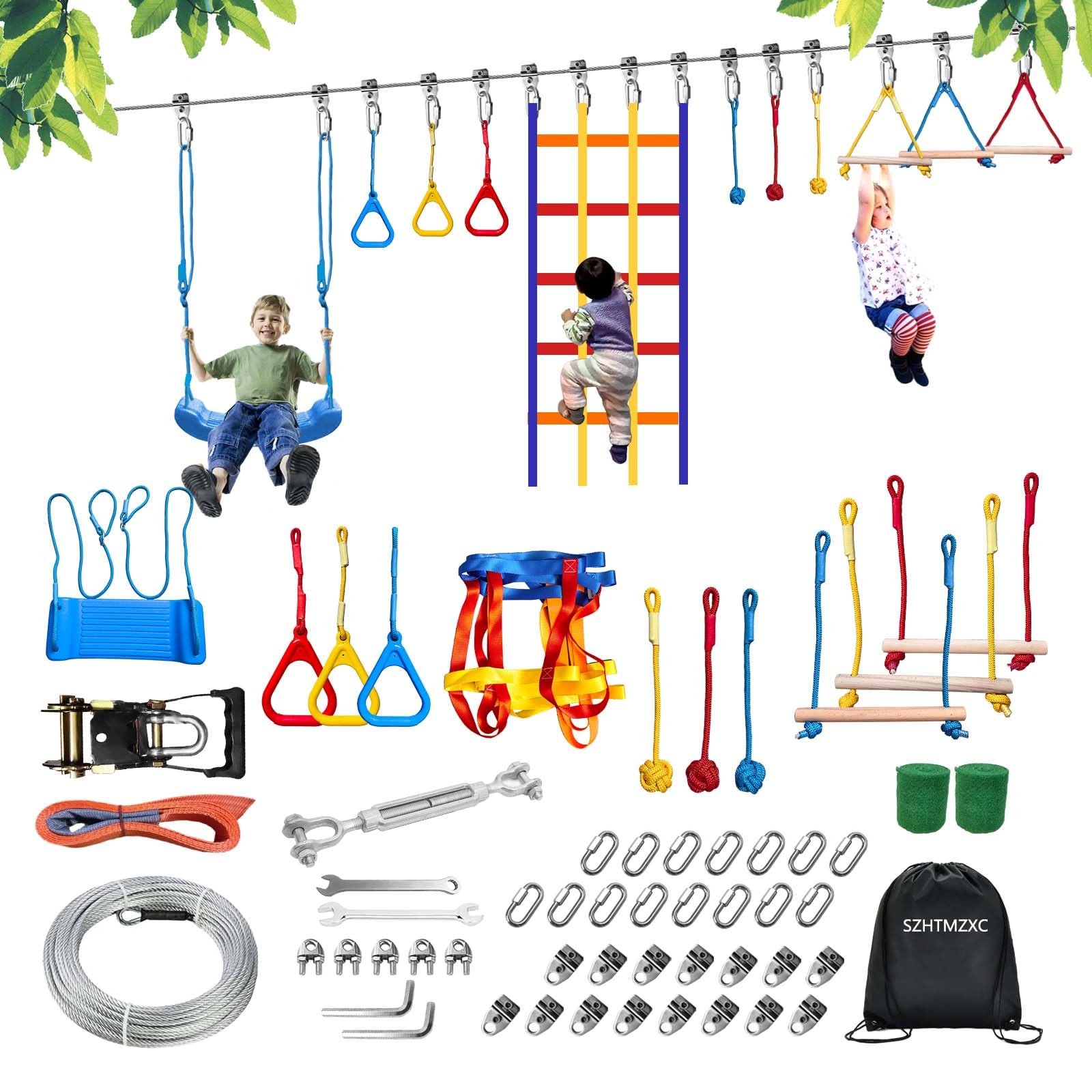 SZHTMZXC Kids Ninja Warrior Course with Steel Cable