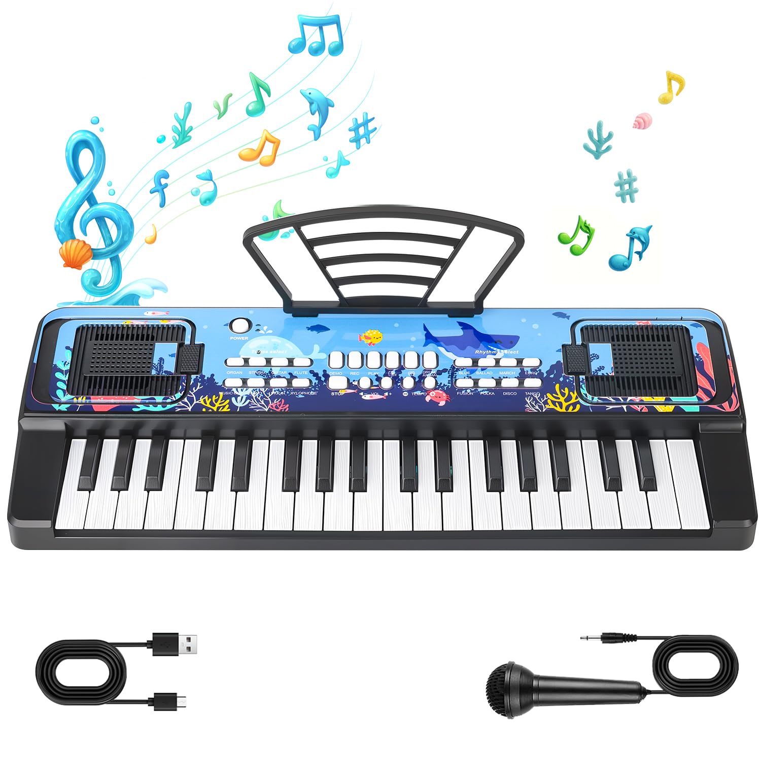 37-Key Kids Piano Keyboard with Microphone and Music Stand