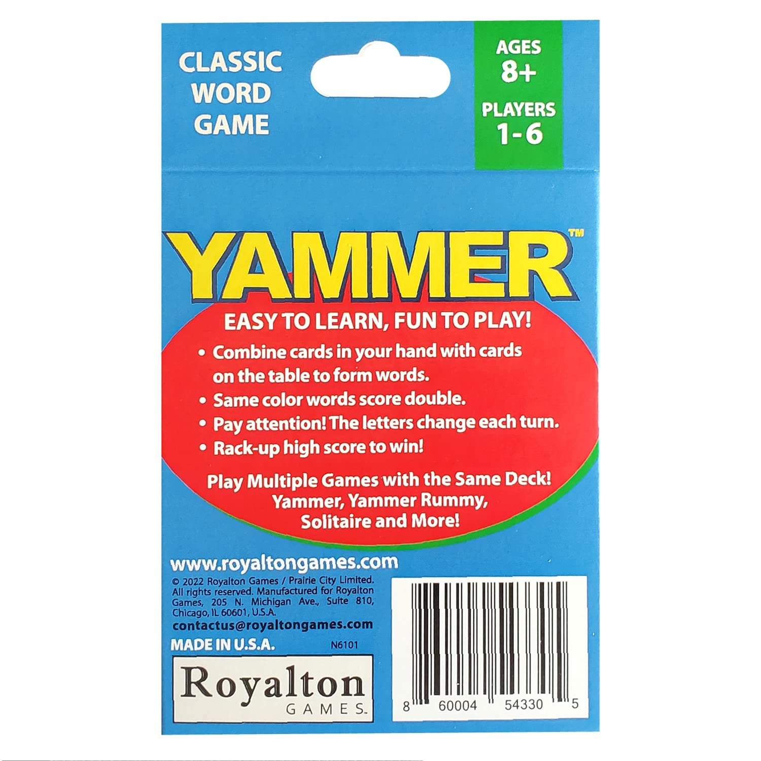 Yammer Family Word Card Game for 1–6 Players Ages 8+
