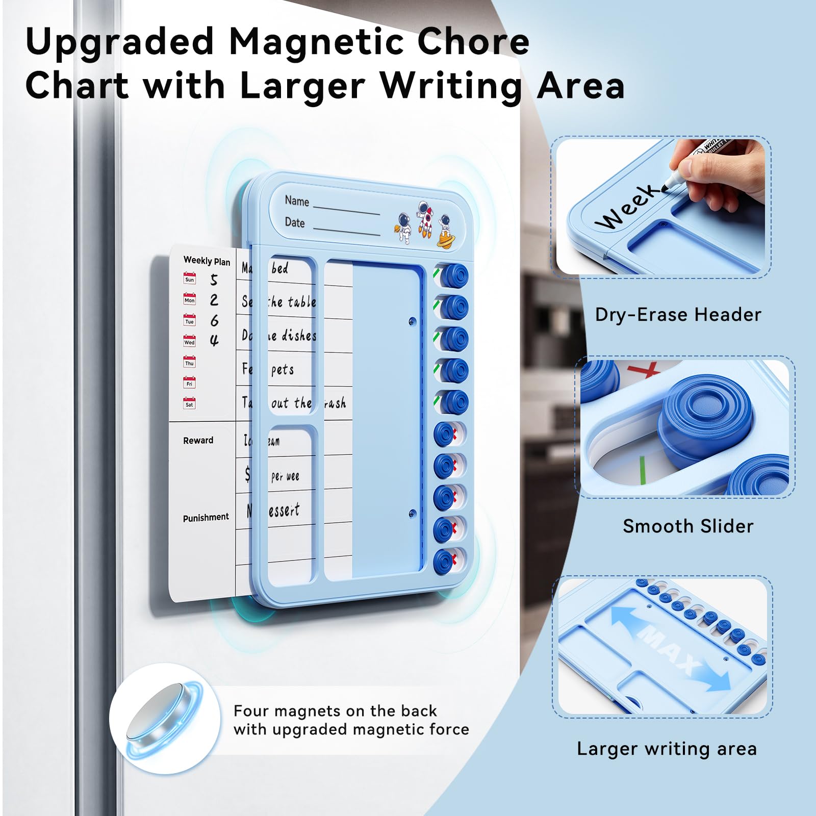 Large Magnetic Chore Chart for Kids with Writing Space