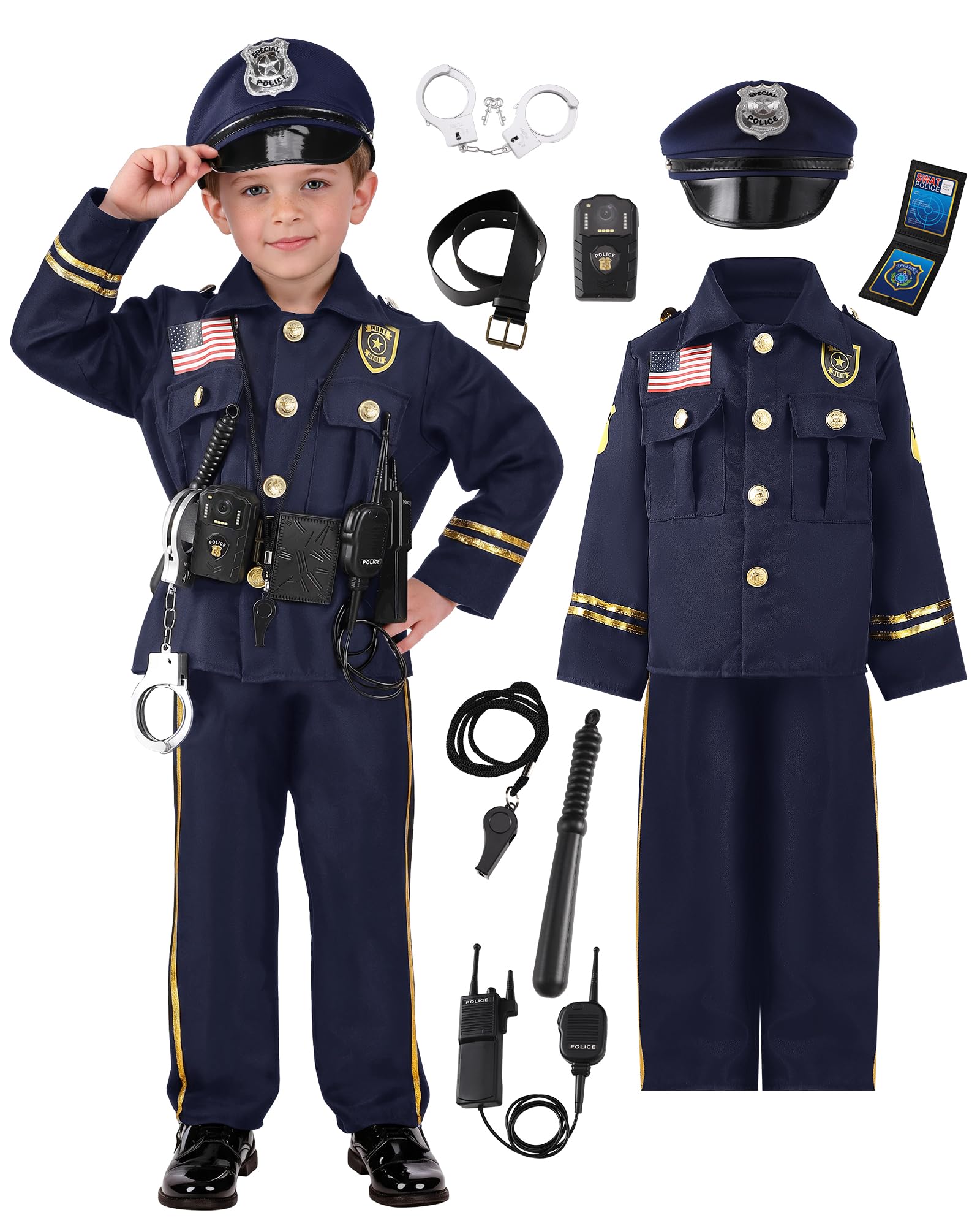 10-Piece Kids Police Officer Costume and Dress-Up Set