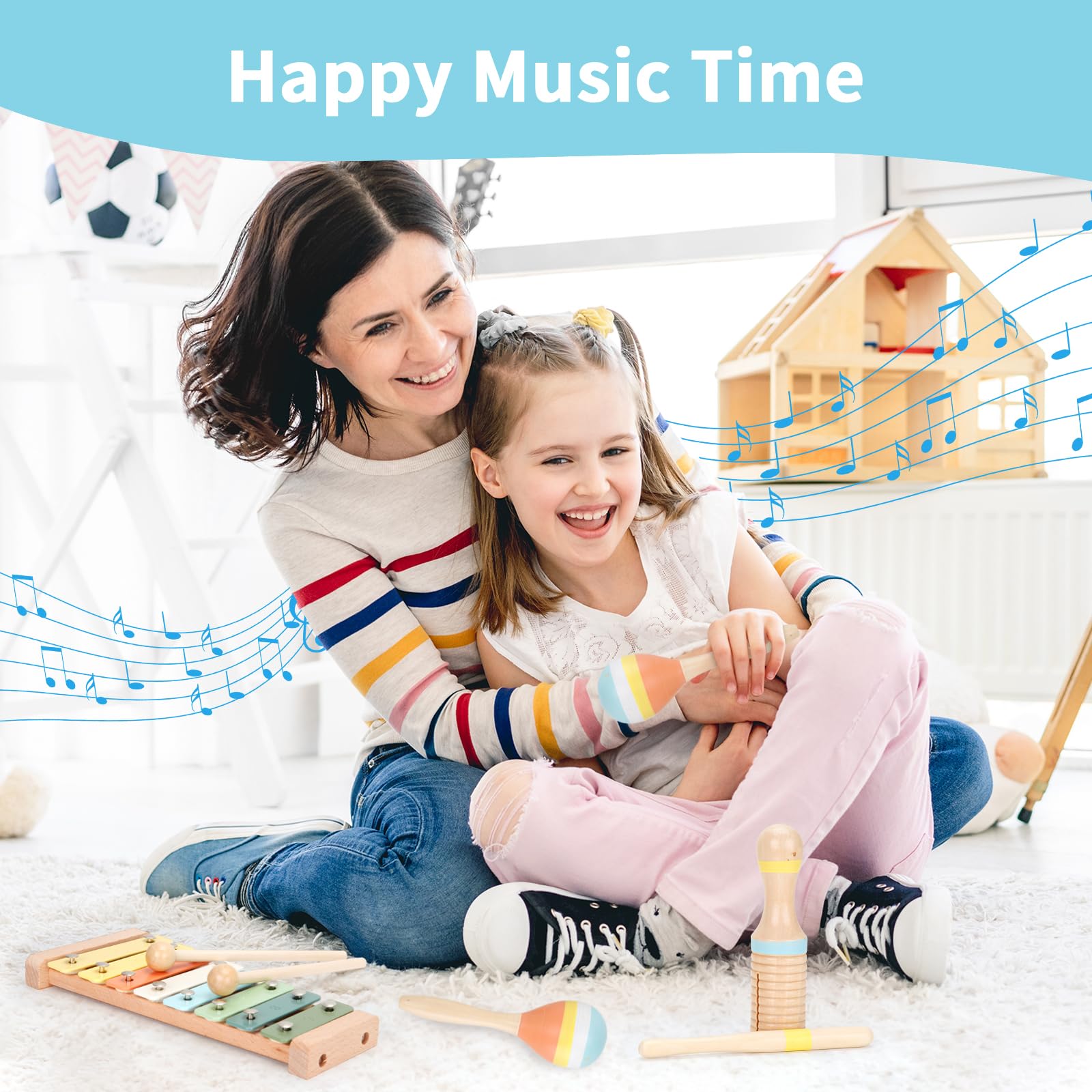 ZJEFUNS Wooden Montessori Music Set for Toddlers