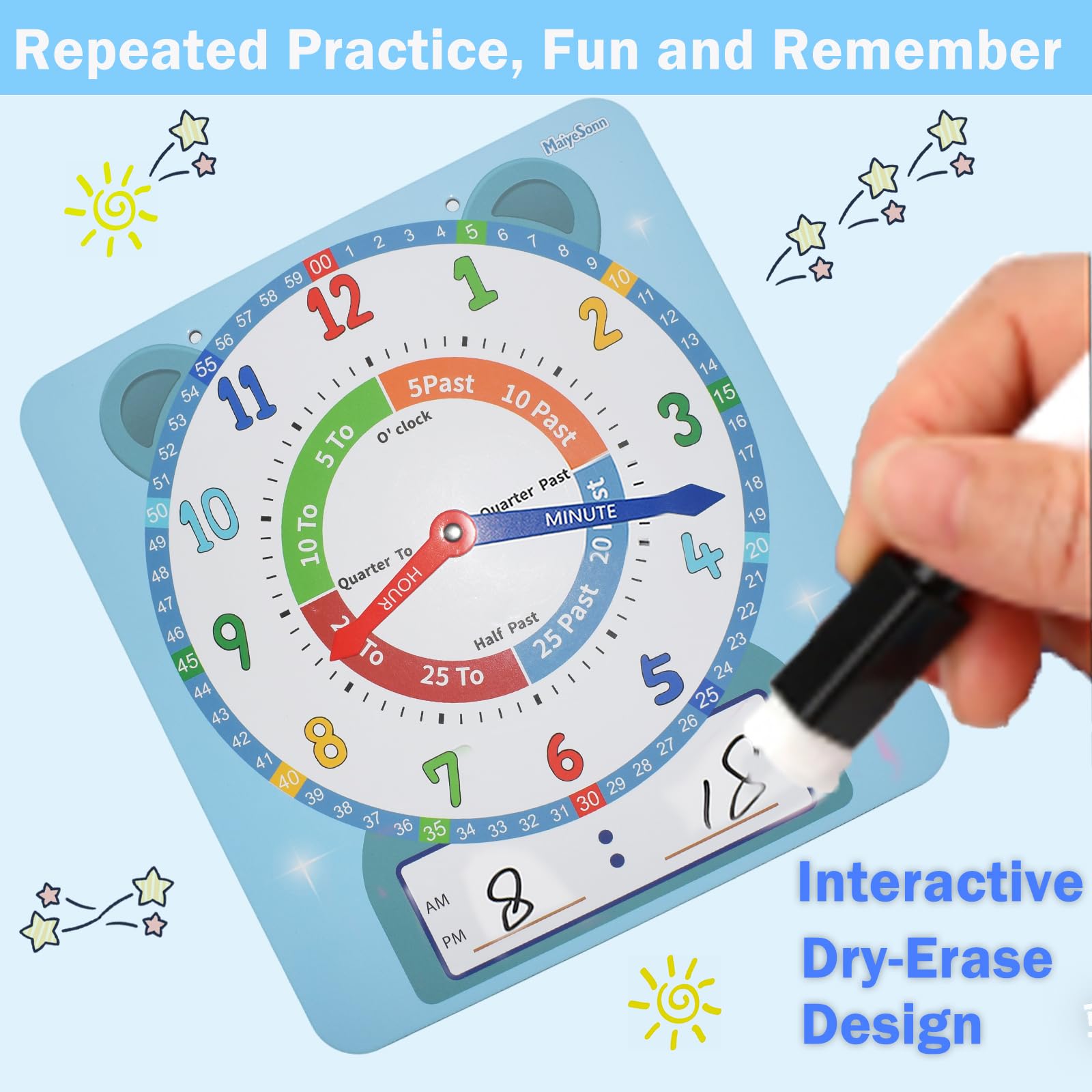 12-Inch Magnetic Dry-Erase Teaching Clock for Kids